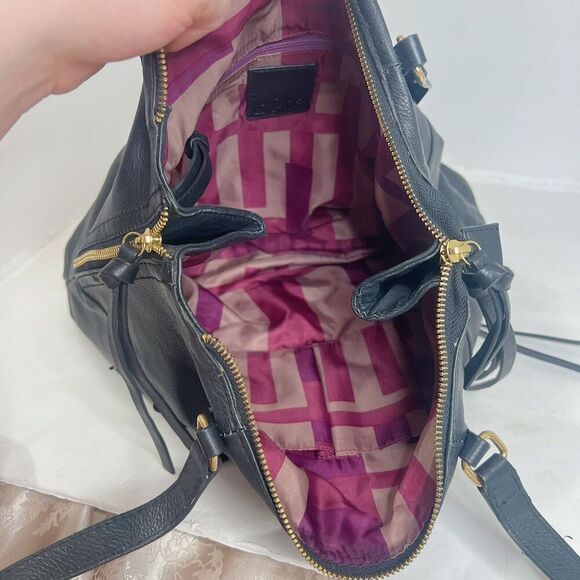 Kooba Everette Black Pebbled Leather Double Zipper Gold Handbag Shoulder Bag - Picture 5 of 11